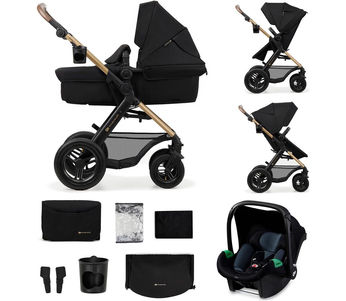 Kinderkraft KINDERKRAFT-Kombinovaný kočárek 3v1 MOOV 2 AIR Pure black + autosedačka MINK PRO