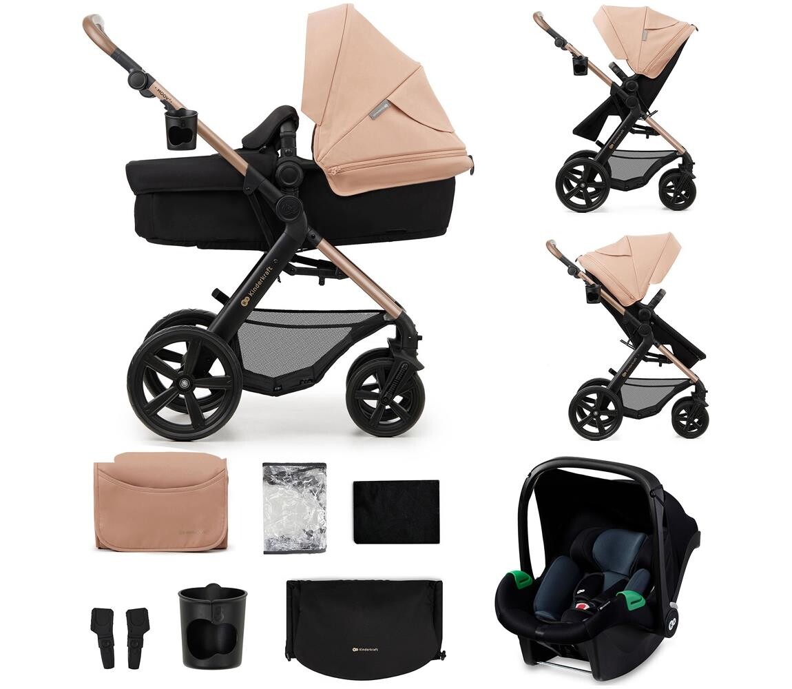 Kinderkraft KINDERKRAFT - Kombinovaný kočárek 3v1 MOOV 2 Sand beige + autosedačka MINK PRO