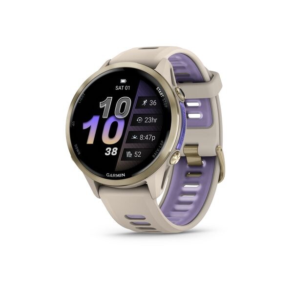 Garmin Forerunner® 970 titanová luneta Soft Gold, pouzdro French Grey a poloprůhledný řemínek French Grey/Indigo 010-02969-12