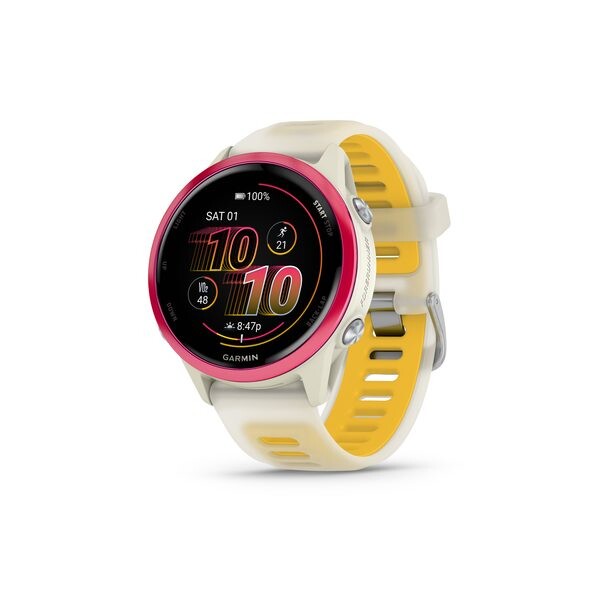 Garmin Forerunner® 570 - 42mm Raspberry hliníková luneta, poloprůhledný řemínek Bone/Mango 010-02970-02