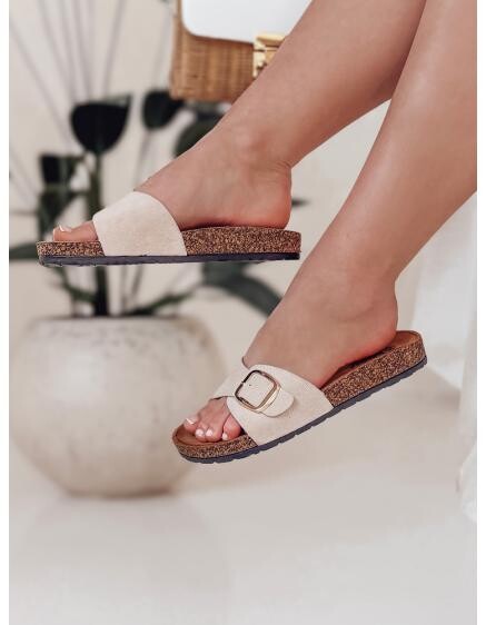 Dámské pantofle na klínovém podpatku KORKISTI béžové