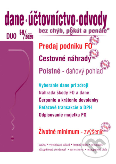 Dane, účtovníctvo, odvody bez chýb, pokút a penále č. 8-9 / 2025 - Cestovné náhrady – zvýšenie - Poradca s.r.o.