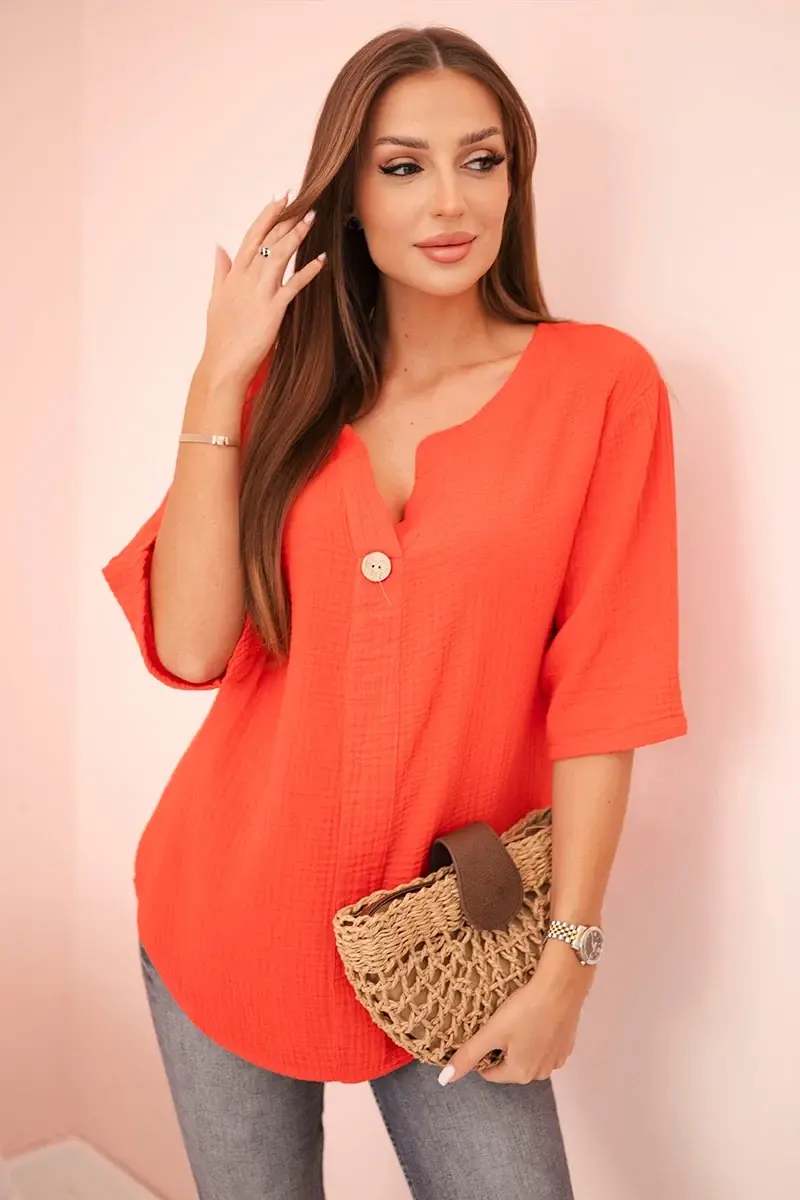 Kesi Włoski Dámská mušelínová košile s knoflíkem červený