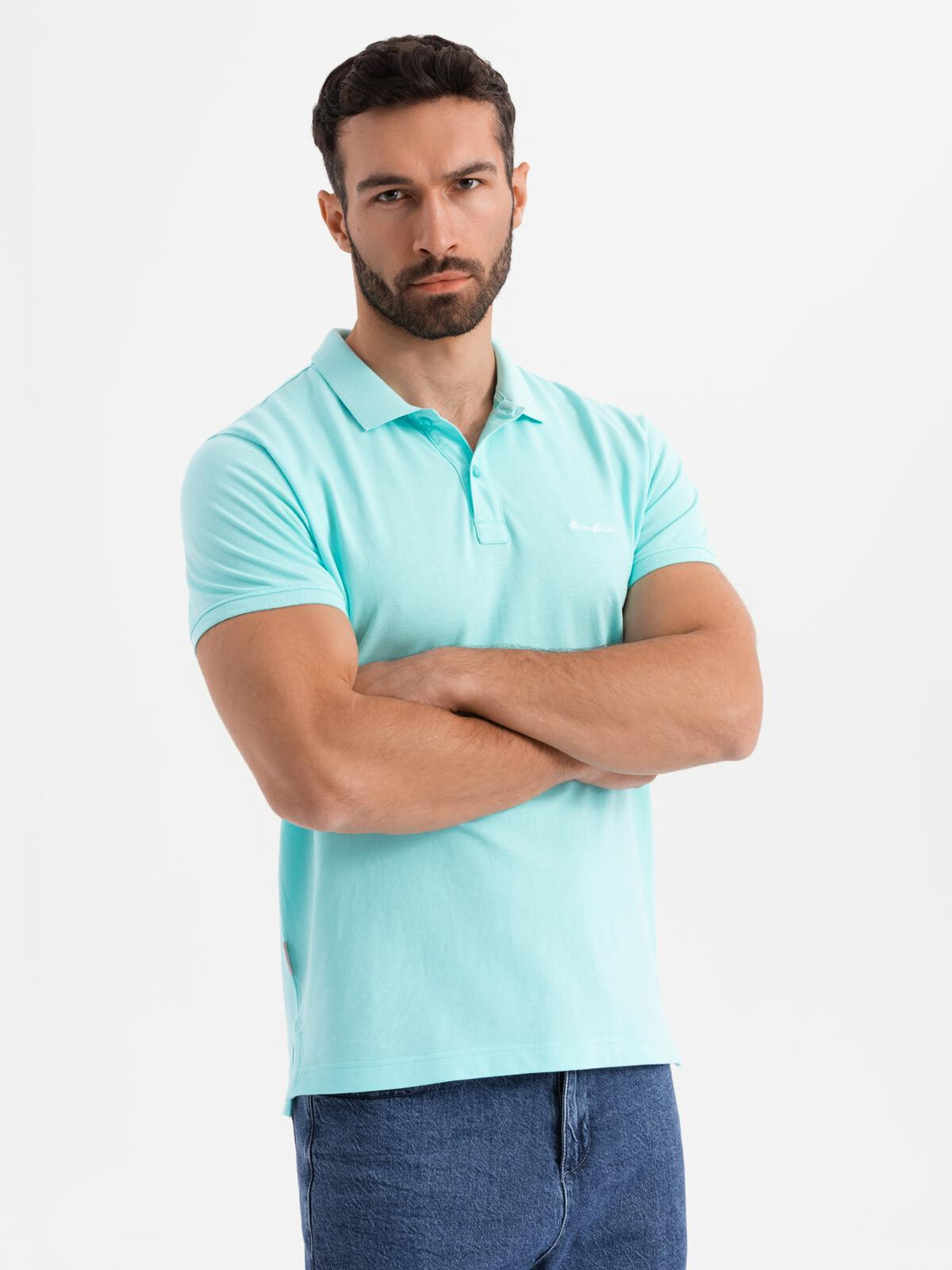 Ombre Cotton pique knit polo shirt - blue