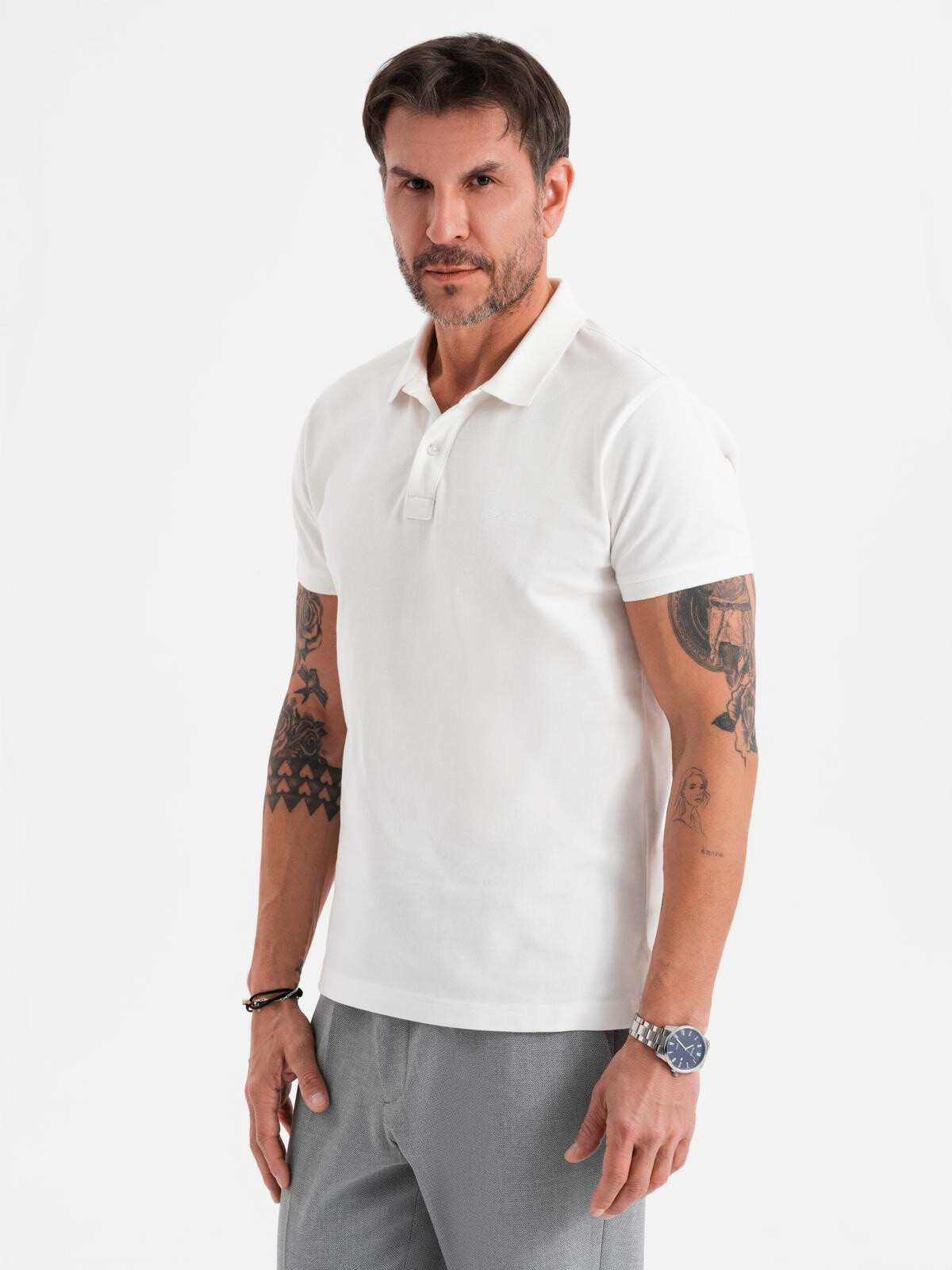 Ombre Polo shirt in cotton pique knit - ecru