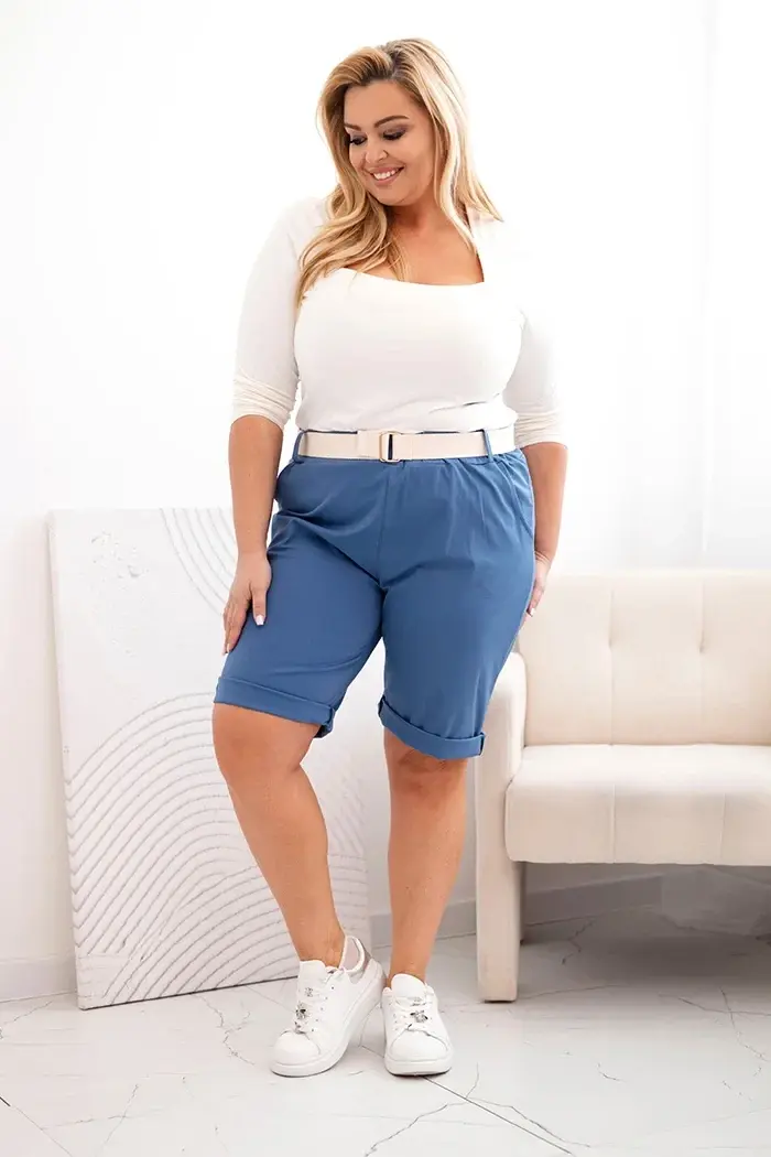 Kesi Włoski Dámské bavlněné šortky Plus Size s páskem denim