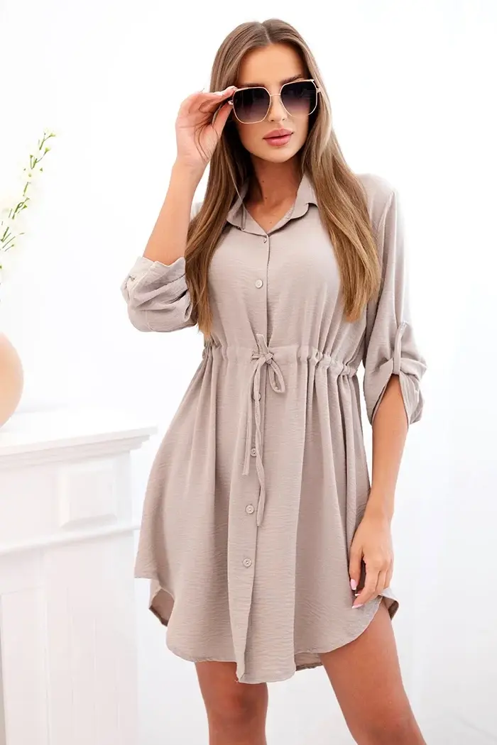 Kesi Włoski Šaty se zapínáním na knoflíky a zavazováním v pase fango