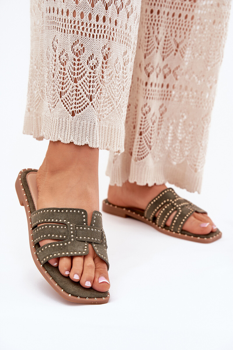 Boto Zdobené Pantofle Na Plochém Podpatku Zelené Anniles