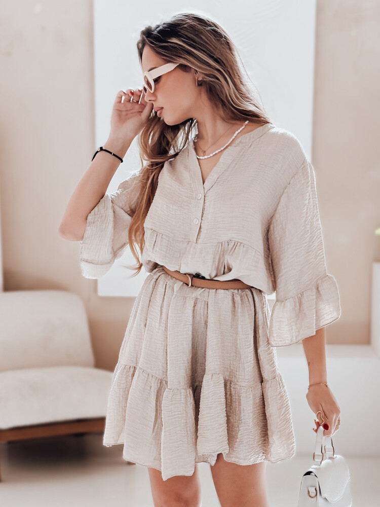 Sukienka letnia muślinowa LYVONNE jasnobeżowa Dstreet