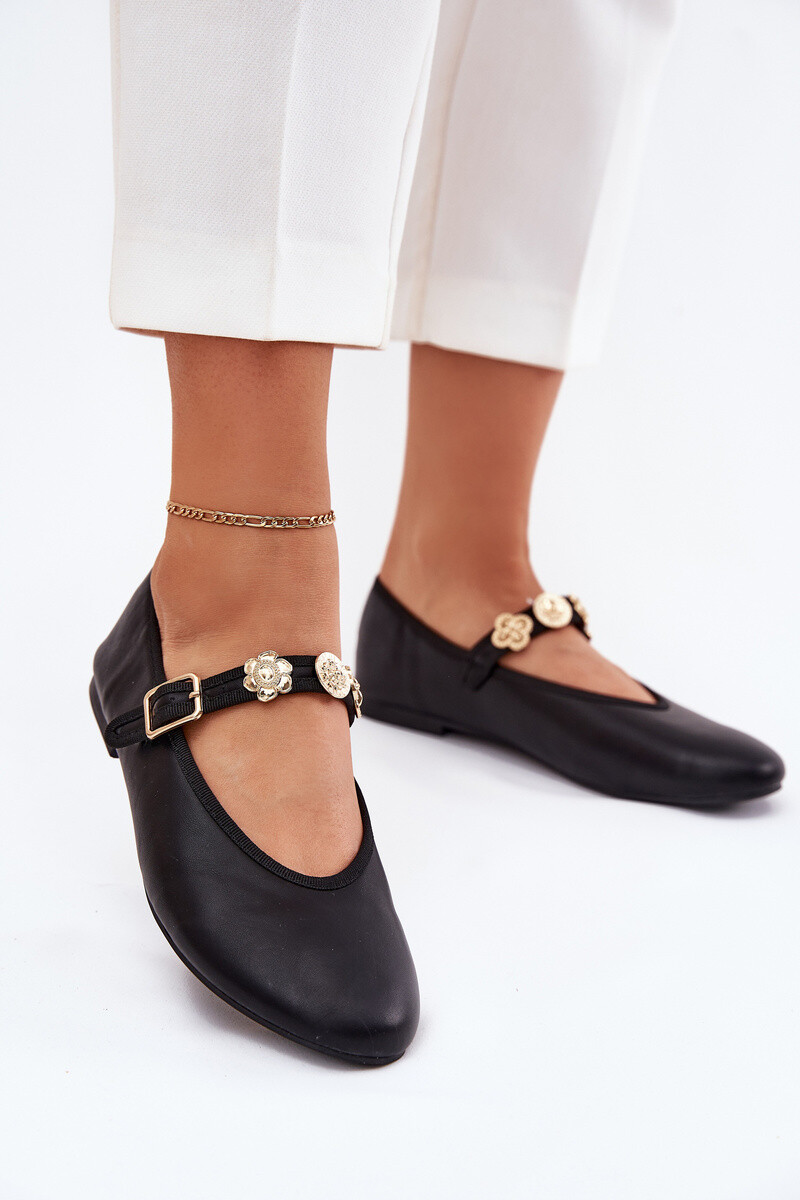 Boto Dámské Baletky S Pásem A Zlatými Dekoracemi Černé Firicene