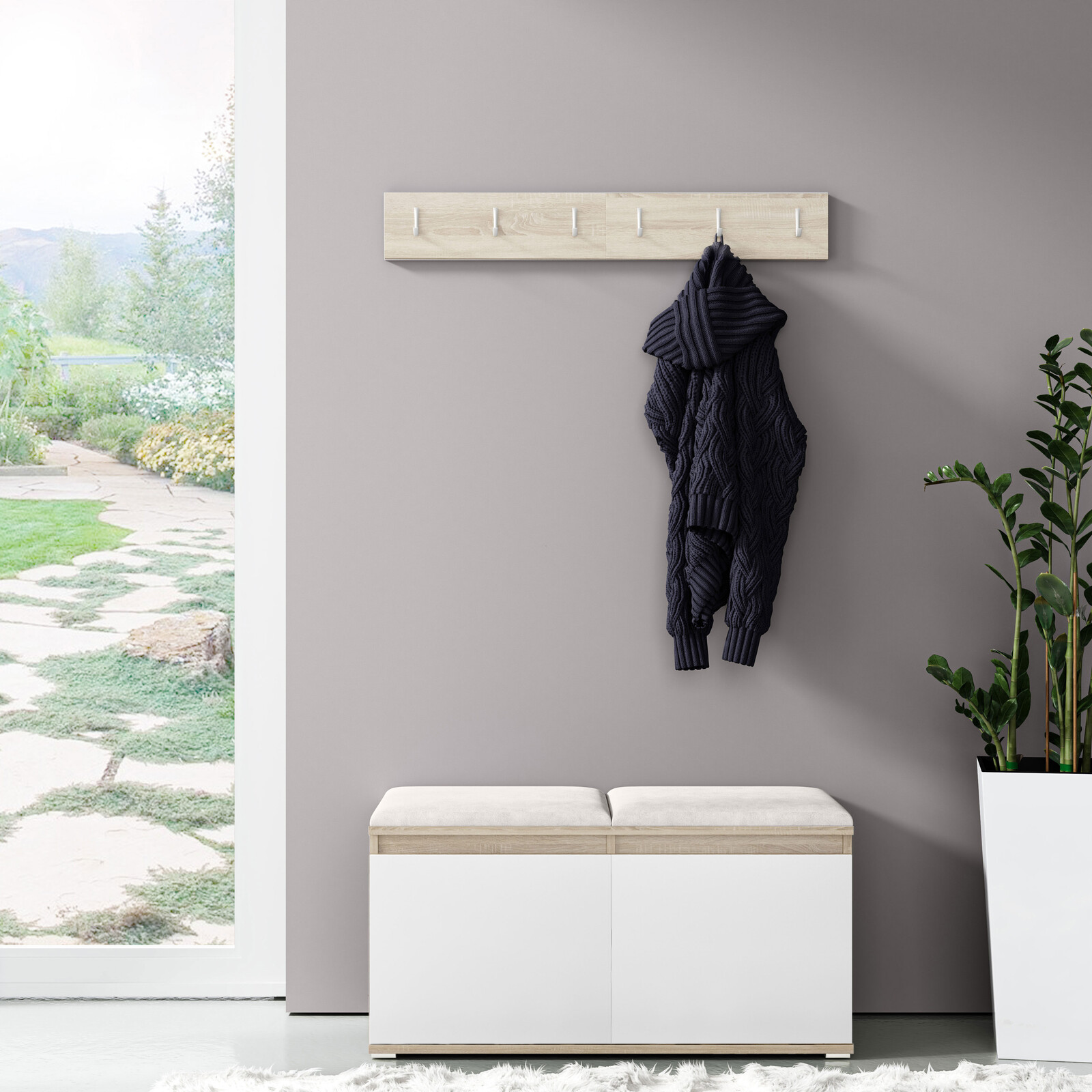 Eka Předsíňová stěna s čalouněnými panely Trinity 5 - Bílá sonoma / Krémová bílá 2301