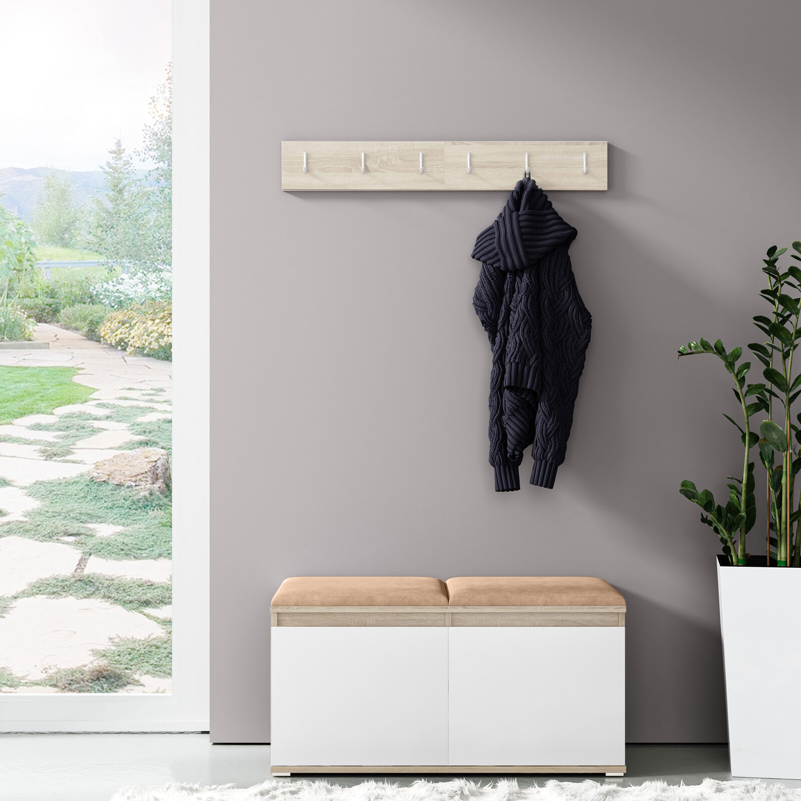 Eka Předsíňová stěna s čalouněnými panely Trinity 5 - Bílá sonoma / Béžová 2304