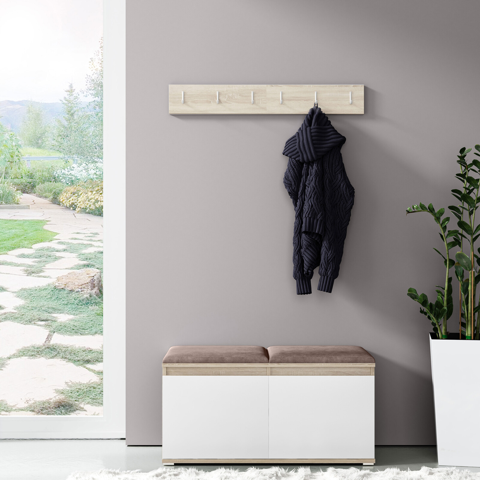 Eka Předsíňová stěna s čalouněnými panely Trinity 5 - Bílá sonoma / Světlá hnědá 2306