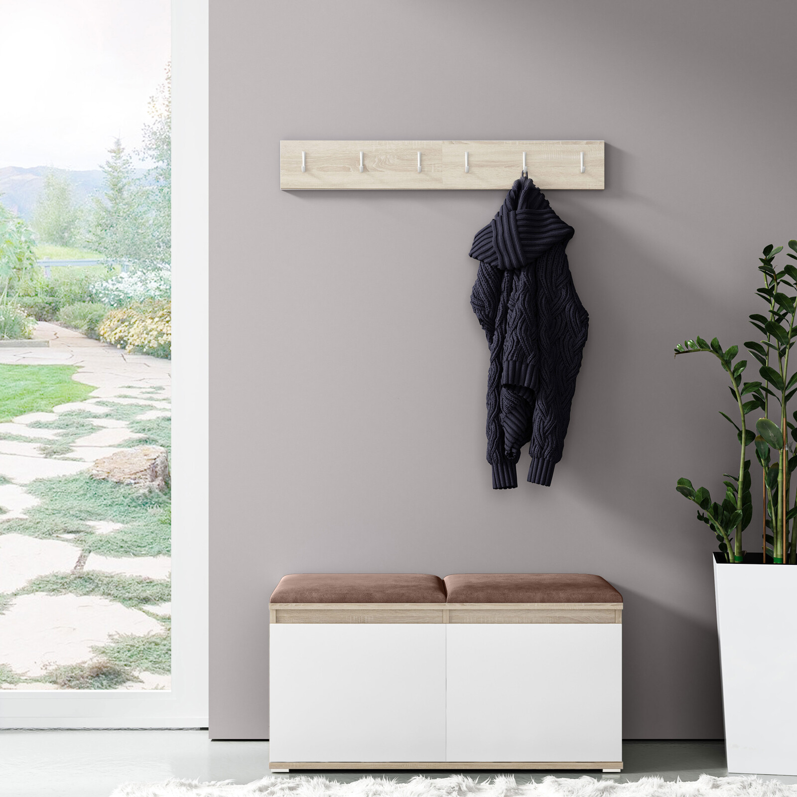 Eka Předsíňová stěna s čalouněnými panely Trinity 5 - Bílá sonoma / Hnědá 2307