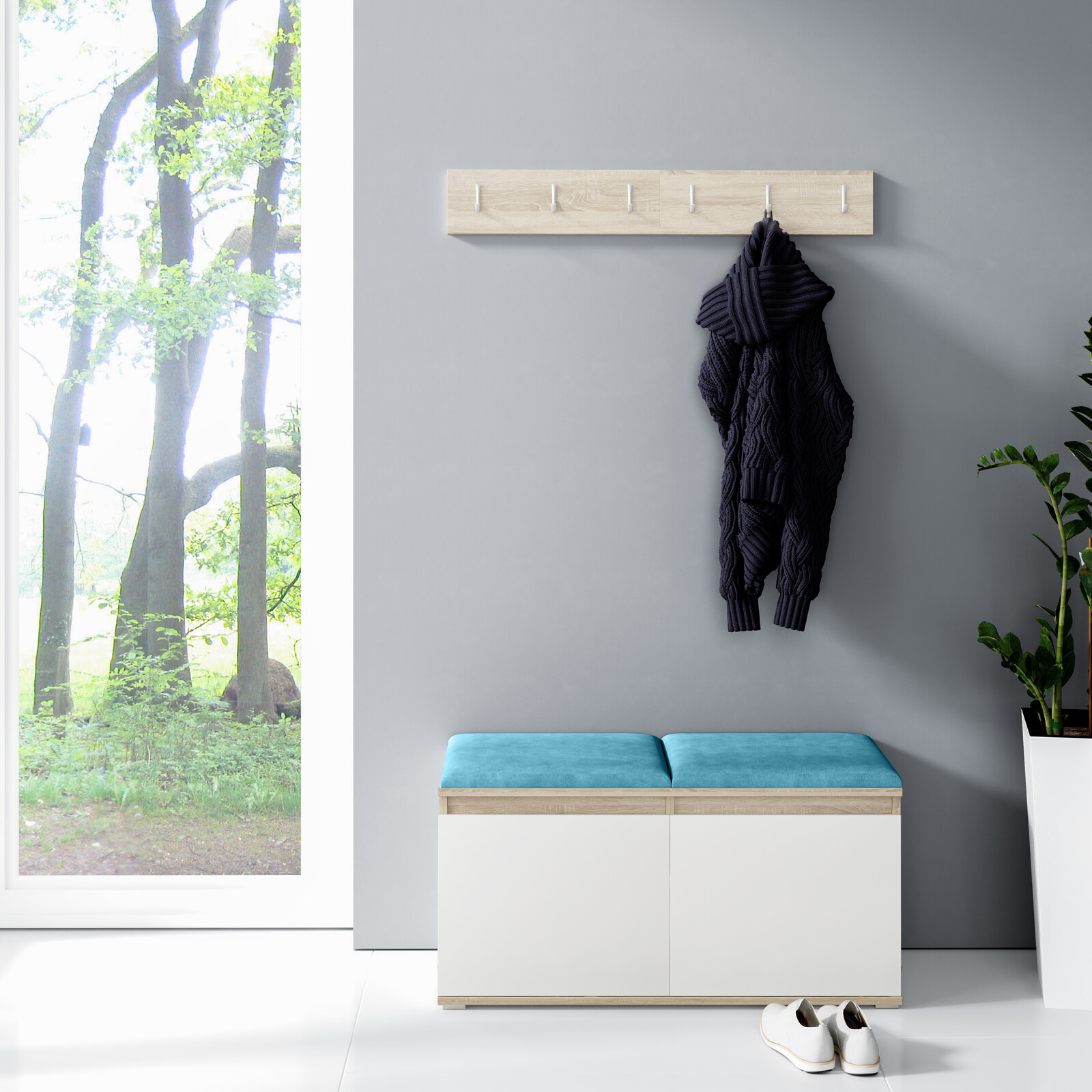 Eka Předsíňová stěna s čalouněnými panely Trinity 5 - Bílá sonoma / Azurová 2313