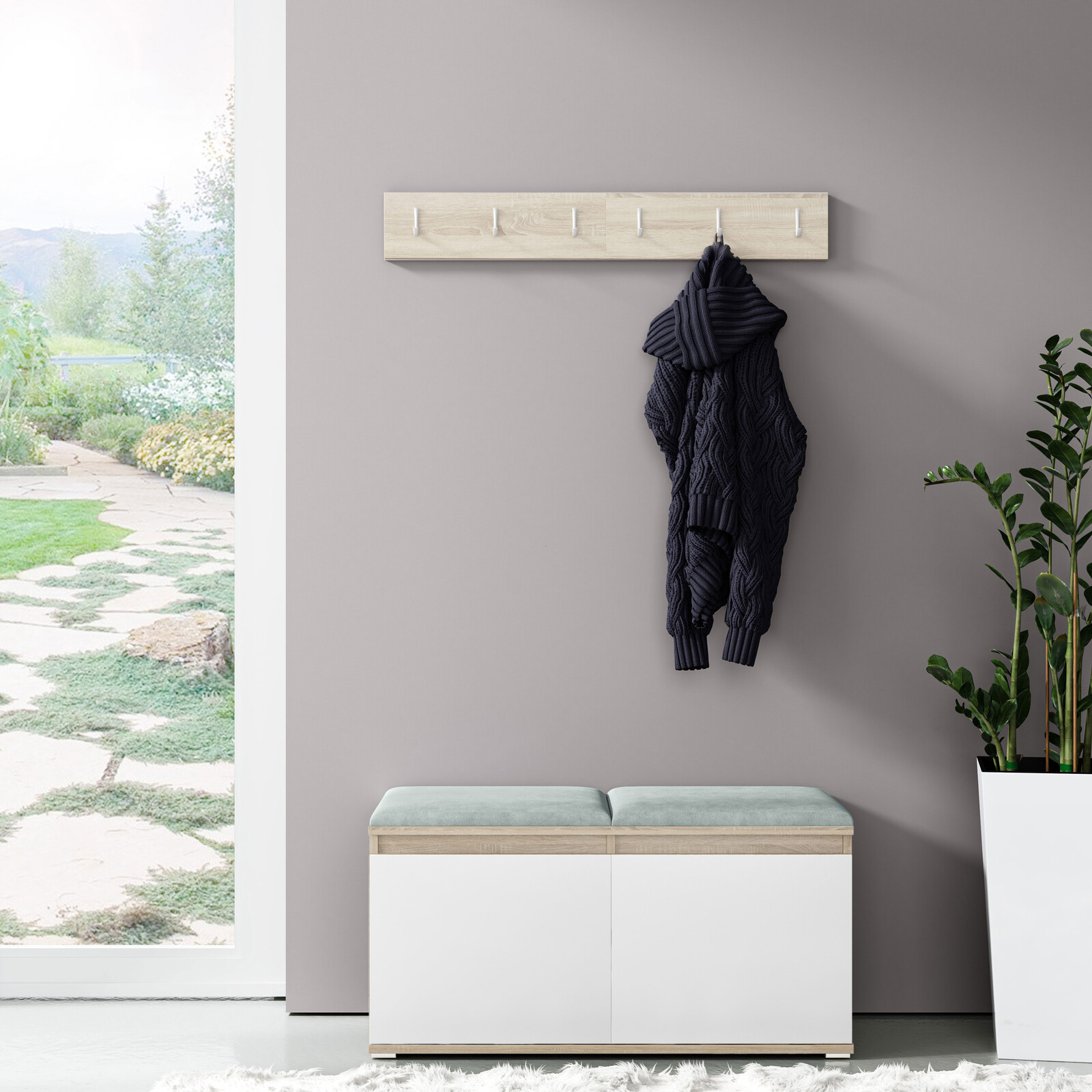 Eka Předsíňová stěna s čalouněnými panely Trinity 5 - Bílá sonoma / Světlá zelená 2321