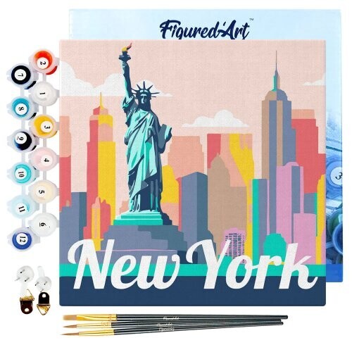Mini malování podle čísel - Travel Poster NEW YORK SOCHA SVOBODY 20 x 20 cm na rámu