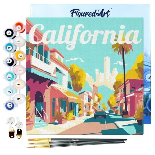 Mini malování podle čísel - Travel Poster CALIFORNIA STREET 20 x 20 cm na rámu
