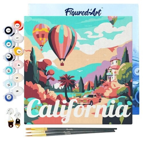 Mini malování podle čísel - Travel Poster CALIFORNICA BALLONS 20 x 20 cm na rámu