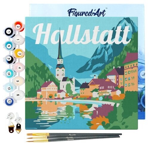 Mini malování podle čísel - Travel Poster HALLSTADT 20 x 20 cm na rámu