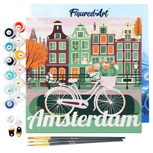 Mini malování podle čísel - Travel Poster AMSTERDAM 20 x 20 cm na rámu