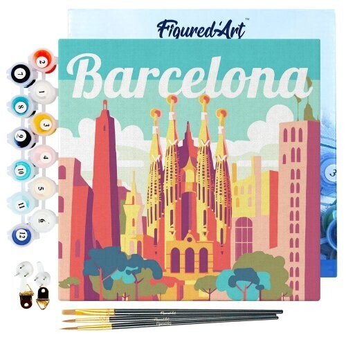 Mini malování podle čísel - Travel Poster BARCELONA 20 x 20 cm na rámu