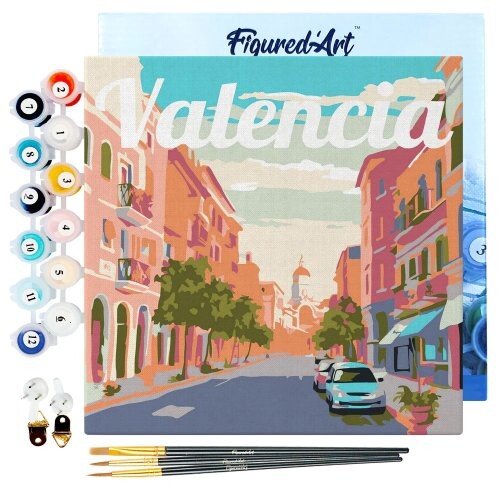 Mini malování podle čísel - Travel Poster VALENCIA 20 x 20 cm na rámu