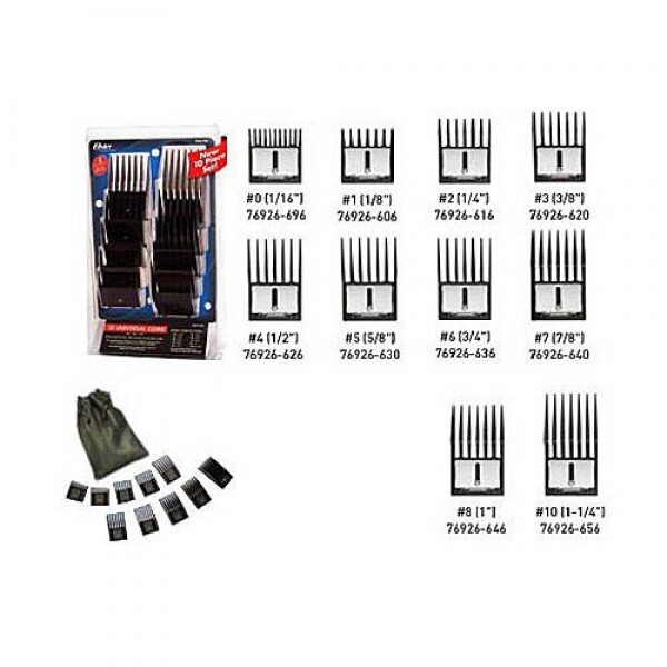 Oster Clipper comb attachments - hřebenové nástavce na stříhací strojek set 10 ks - č. 0-10 (1/16