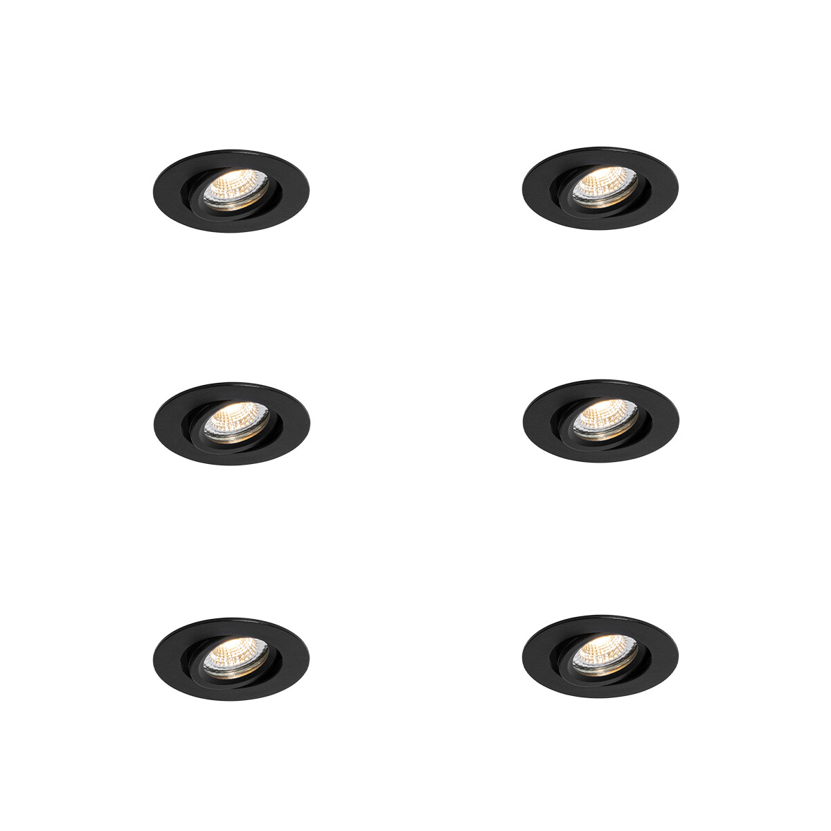 Set van 6 inbouwspots zwart kantelbaar 6,5cm incl. LED IP54 ultra slim - Pupil
