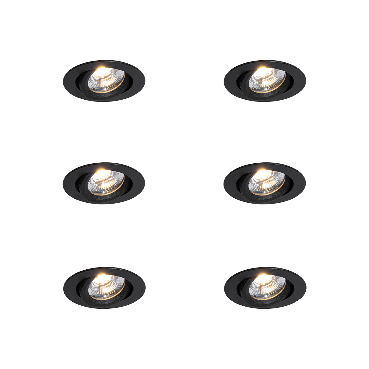 Set van 6 inbouwspots zwart kantelbaar 8,2cm incl. LED dim to IP54 ultra slim - Pupil