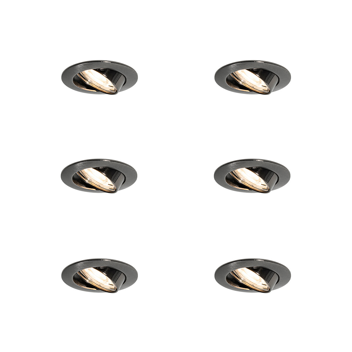 Set van 6 moderne inbouwspots gunmetal GU10 50mm rond kantelbaar - Edu
