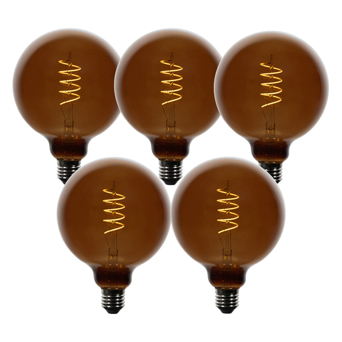 Sada 5 stmívatelných LED žárovek E27 G125 hnědá 4W 120 lm 1800K