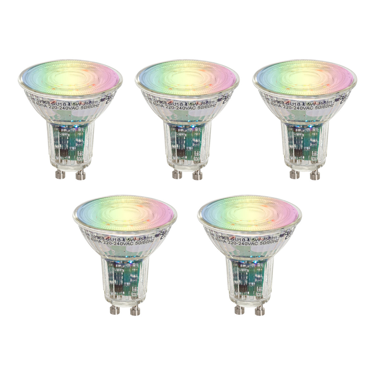 Set van 5 Smart GU10 50 LED lampen helder RGBW 4.5W 350 lm 2700-6000K
