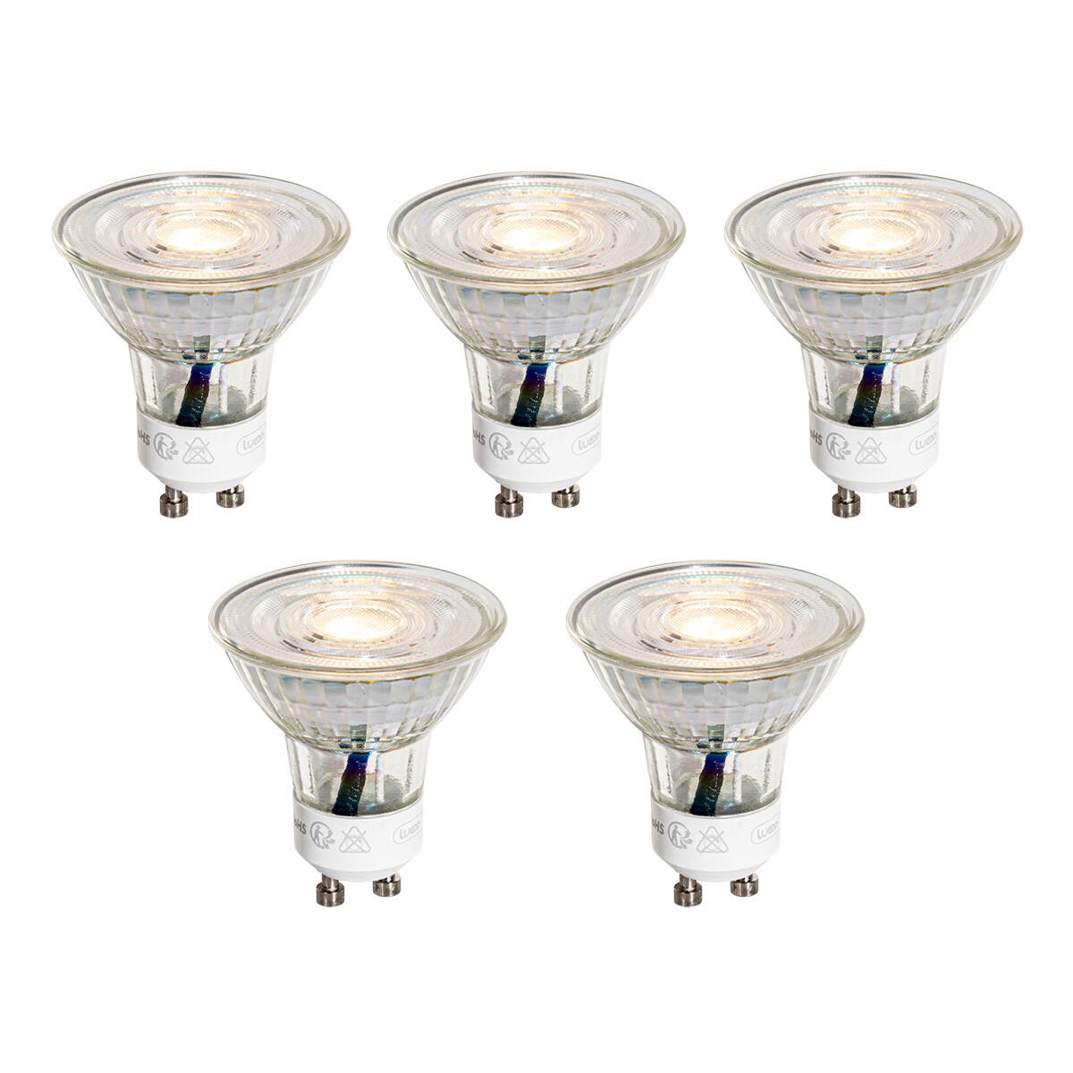 Set van 5 GU10 50mm LED lampen helder 3W 230 lm 2700K