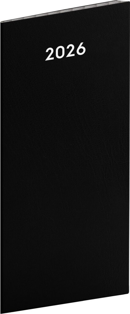 Diář 2026: Černý - plánovací měsíční, kapesní 8 x 18 cm