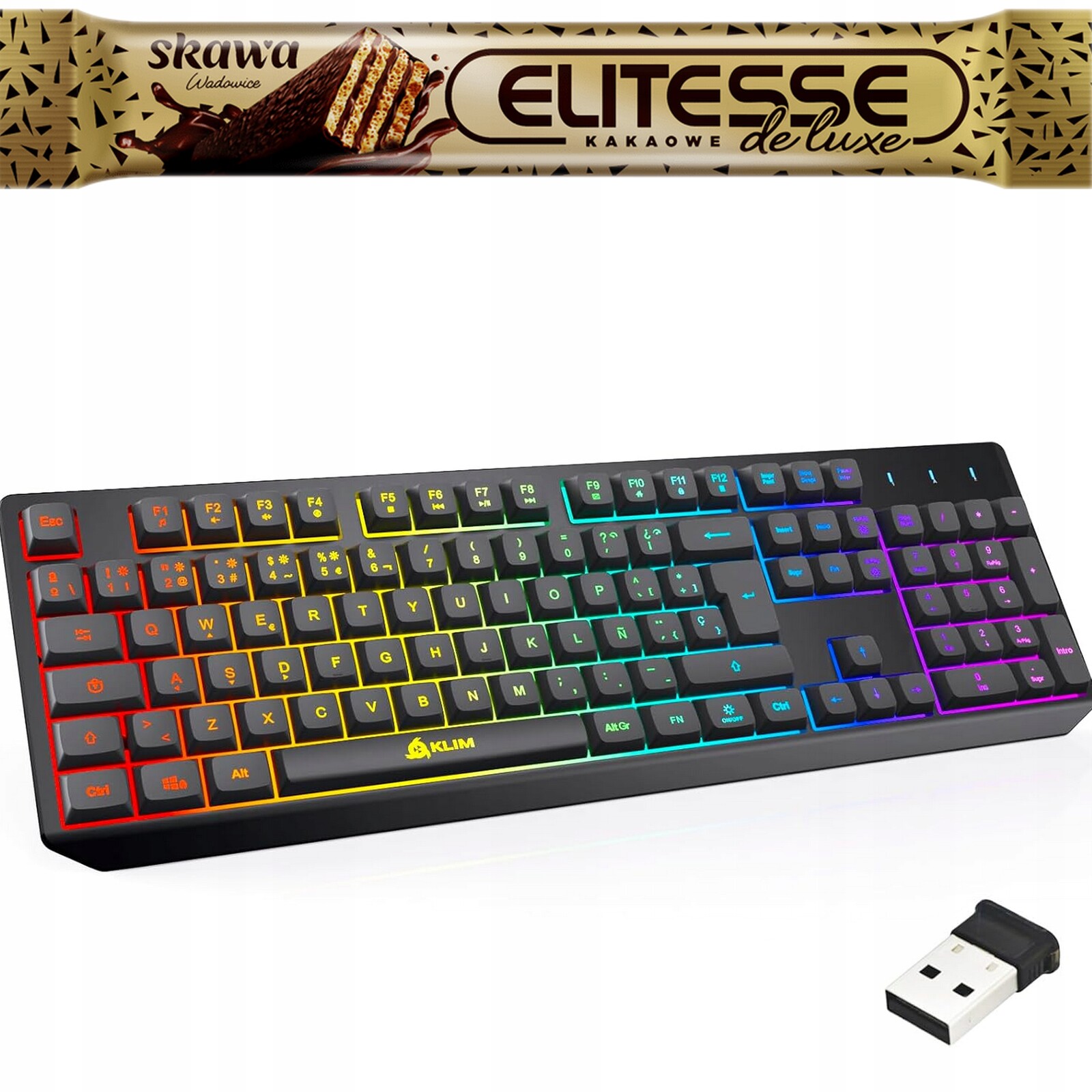 Bezdrátová podsvícená klávesnice Klim Španělský čip černá Quwerty