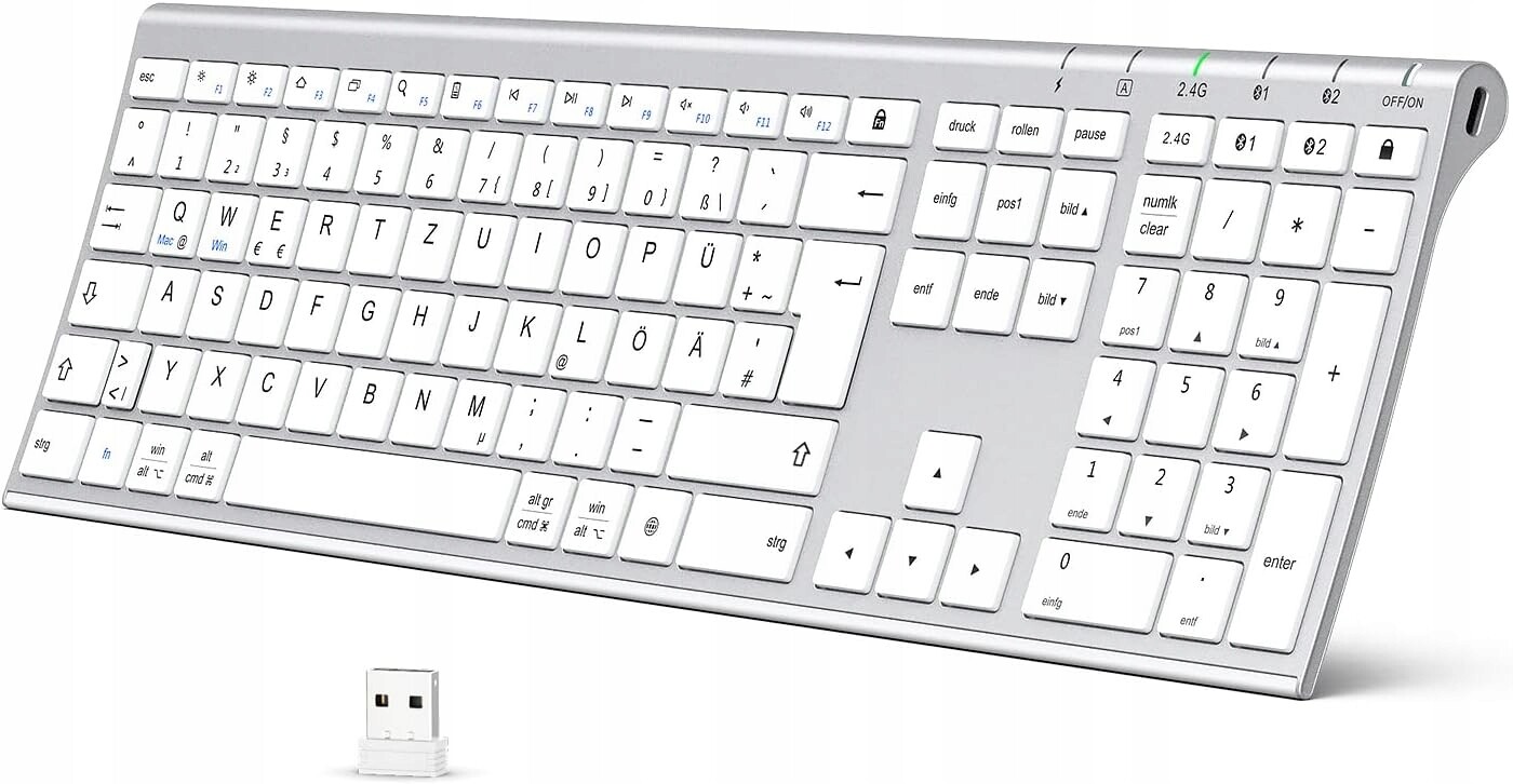 Bezdrátová Bluetooth Klávesnice Usb 2.4 G Bílá Qwertz Němčina IC-DK03