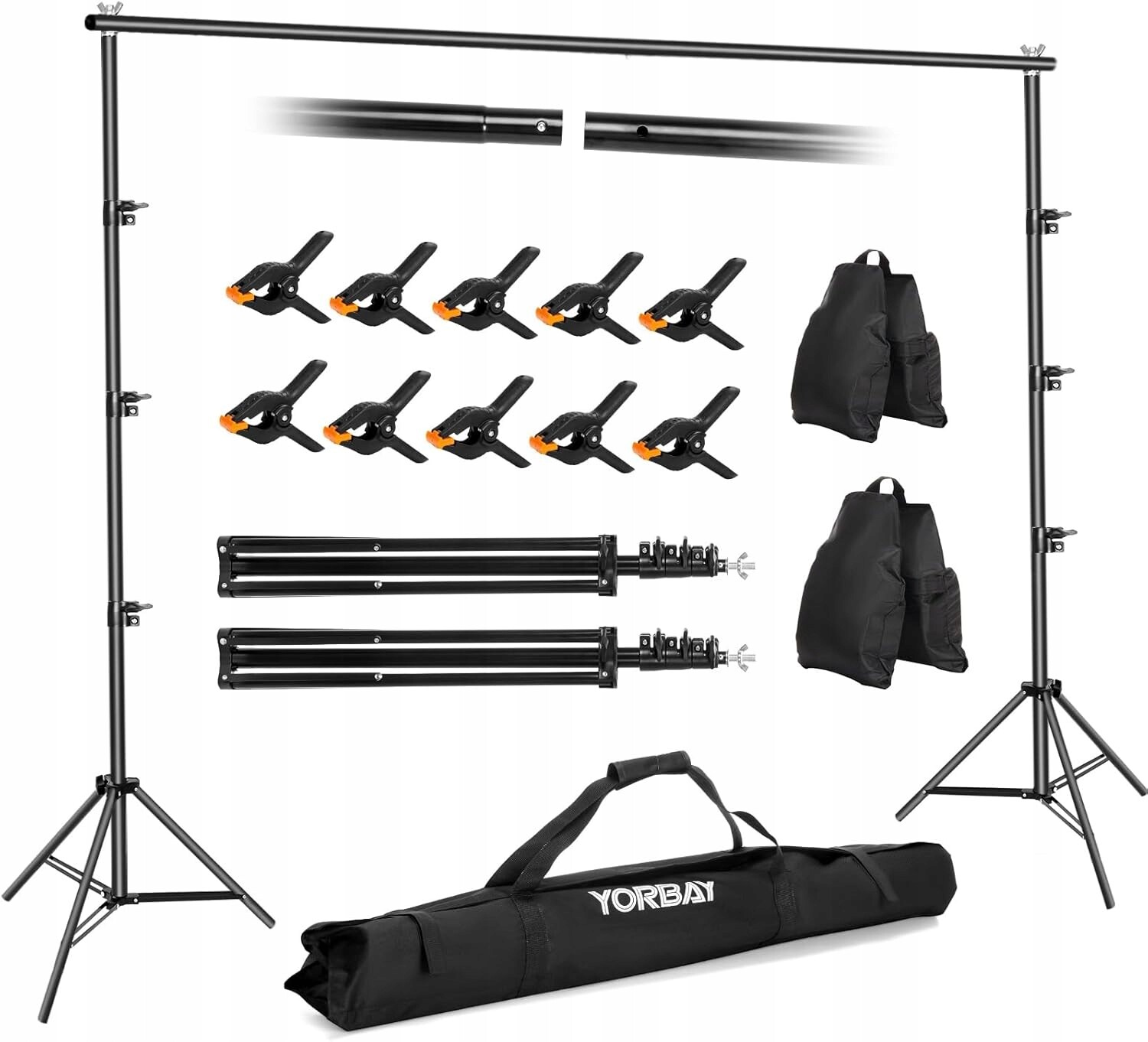 Nastavitelný stojan na pozadí Yorbay 2 x 3 m s 10 klipy na pozadí a 2 sáčky