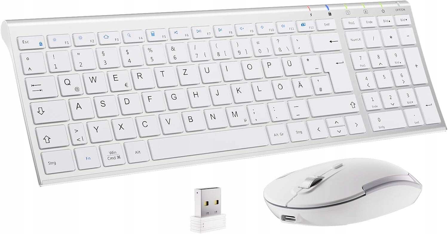Bezdrátová Klávesnice Usb 2.4 G Bílá Qwertz Němčina IC-GK03 Myš