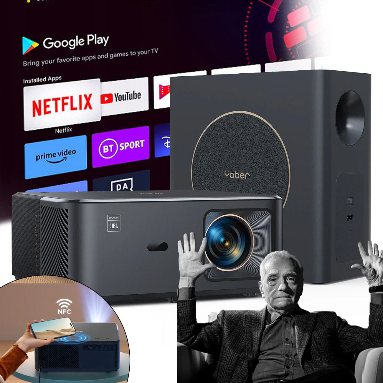 Kinový Projektor Bt LCD WIFI6 1080p 800 Ansi Yaber K2s Pro Subwoofer Jbl