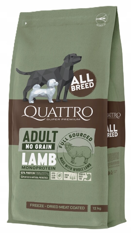 Quattro – Jehněčí maso – Krmivo pro dospělé psy – 12 kg