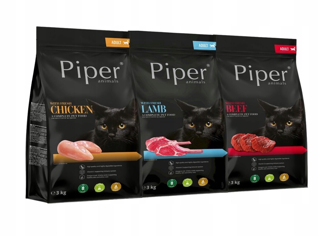 Krmivo suché pro kočky Piper mix chutí 3x3kg Bez Obilovin