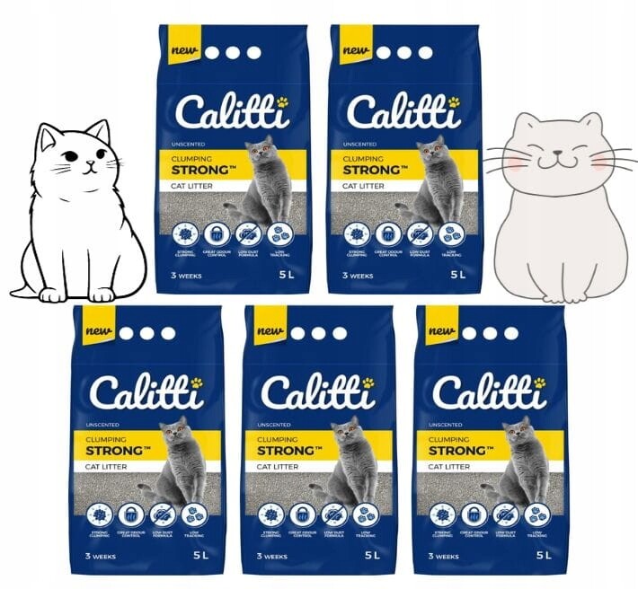 Calitti Strong bentonitové stelivo Jemné pro kočky do záchodu 25L Set 5x5L