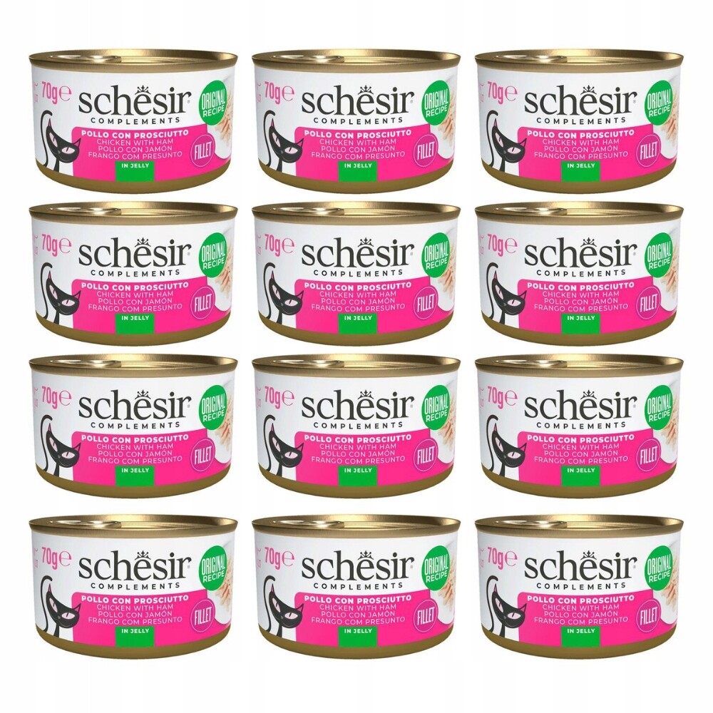 Mokré krmivo pro kočky Schesir Adult v želé Kuře s šunkou 12 x 70 g
