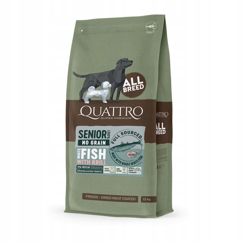 Quattro Ryba s krilem Krmivo krmivo pro starší psy 12 kg