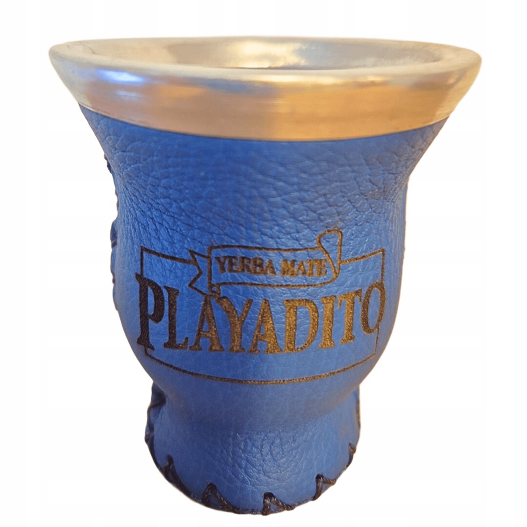 Nádoba Playadito, modrá, sklo a kůže.