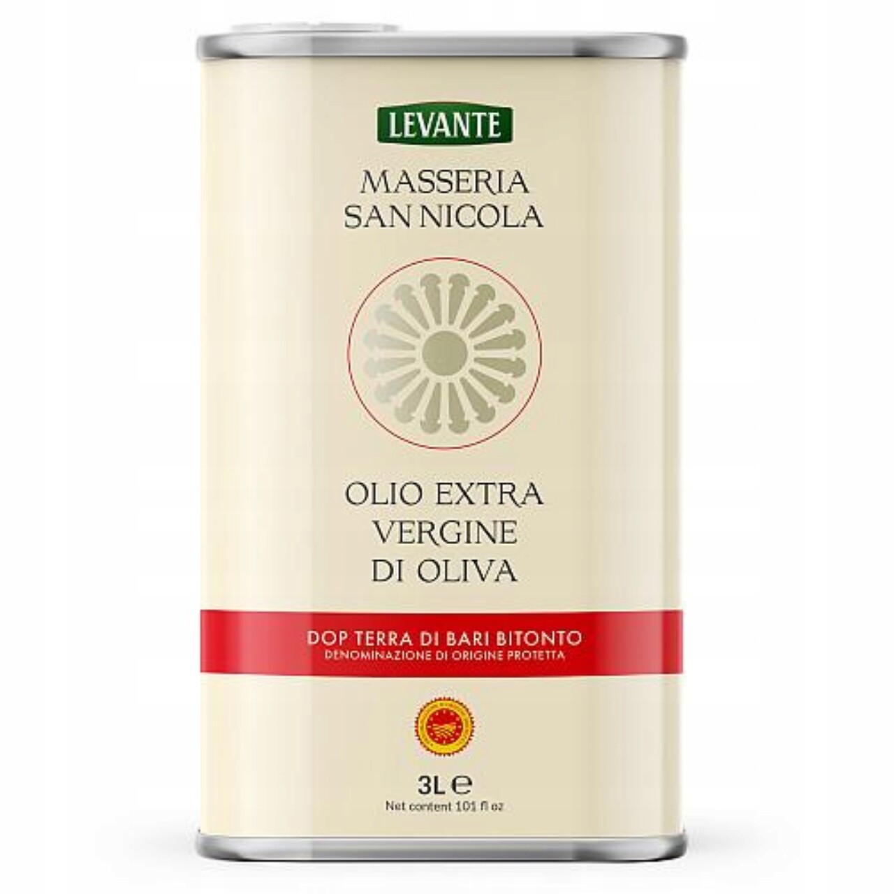 Levante Masseria San Nicola Olej Extra Vergine Evo Dop Plechovka 3L