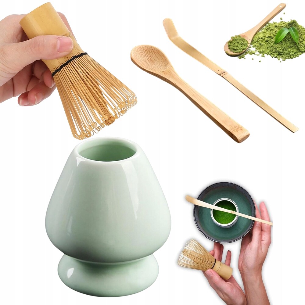 Sada Metla Štětec na čaj Matcha s lžící Chashaku Stojan 4 v 1