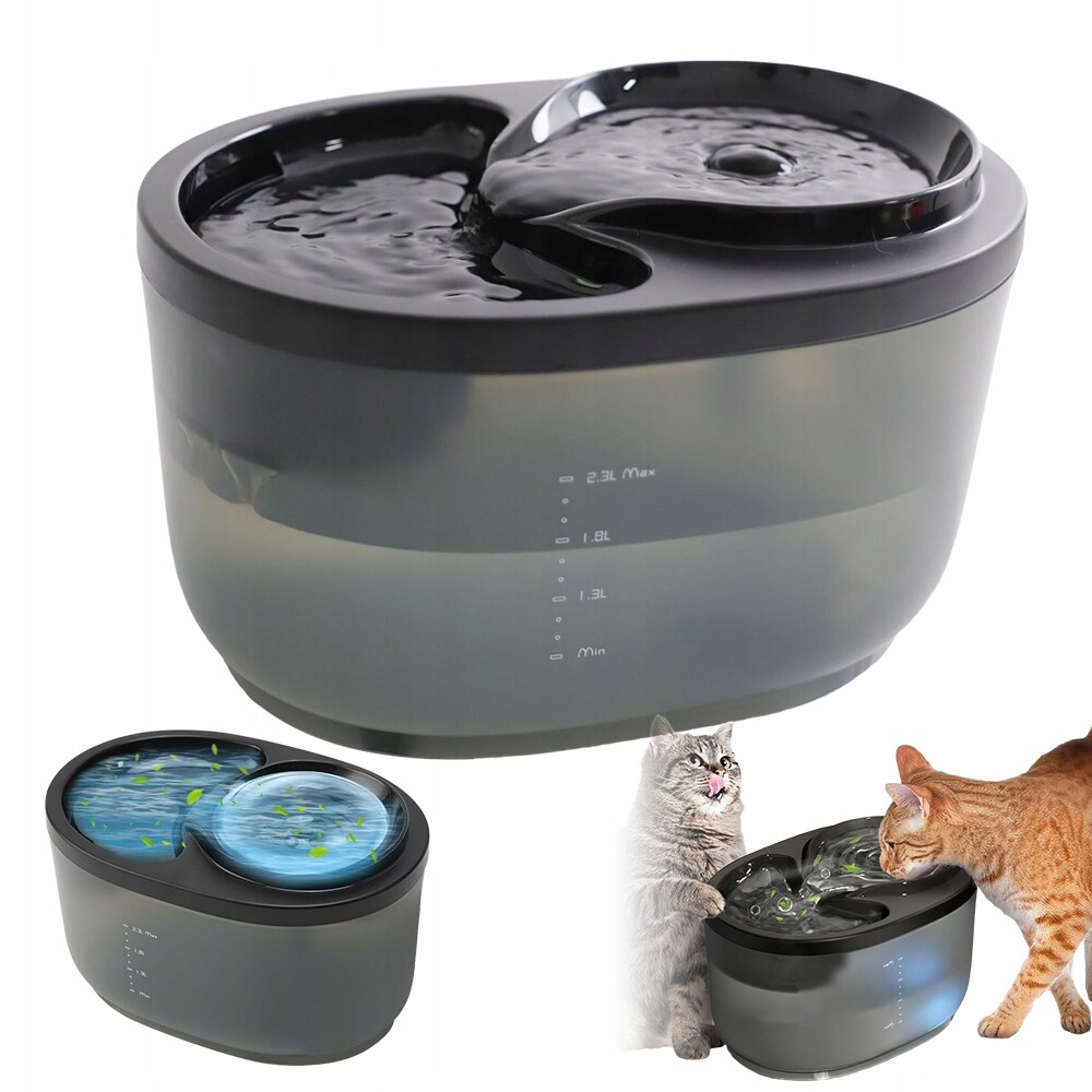 Fontána Napáječka Pro Kočky Psa Usb Modré Led Světlo Velká Kapacita