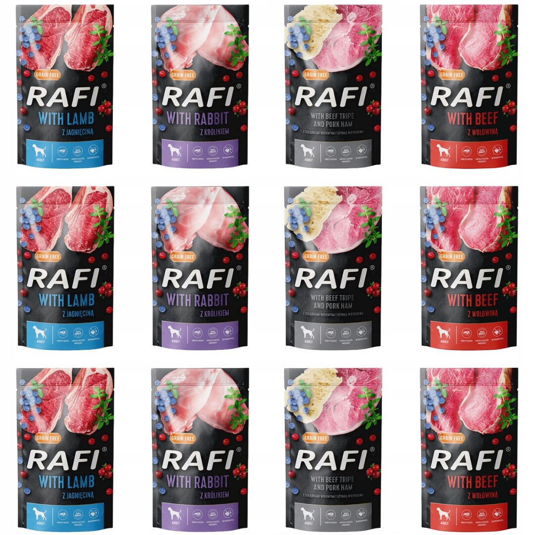 Dolina Noteci Rafi Premium Balíček Příchutí 12x500g Krmivo Mokrá